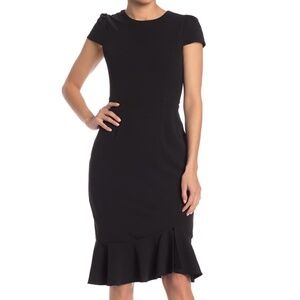 Betsey Johnson Black Crepe Ruffle Hem Midi Dress